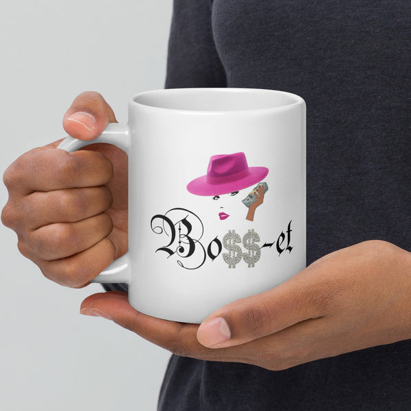 2 Boss-et Pink Fedora White Glossy Mug (Black Boss)