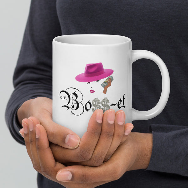 2 Boss-et Pink Fedora White Glossy Mug (Black Boss)