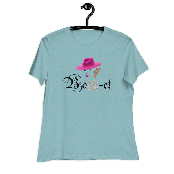 2 Boss-et Pink Fedora Women's Relaxed T-Shirt (Black Boss)