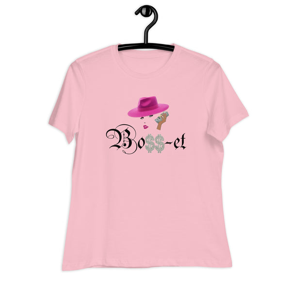 2 Boss-et Pink Fedora Women's Relaxed T-Shirt (Black Boss)