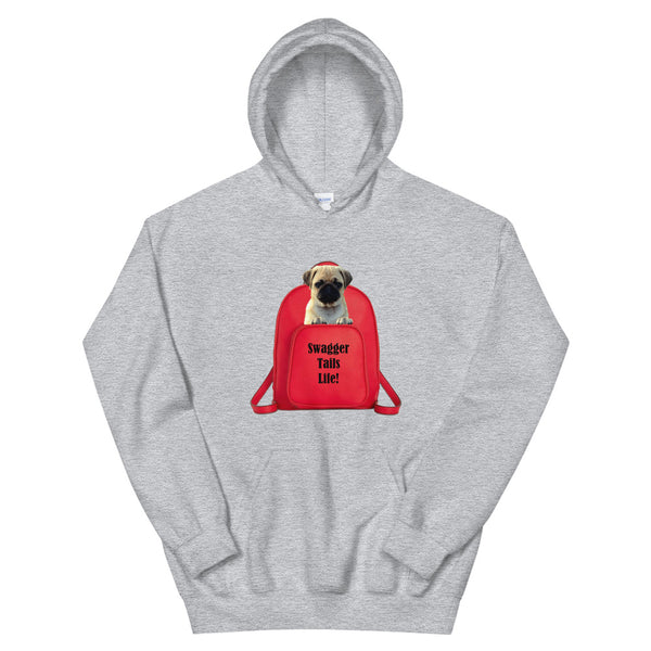 Swagger Tails Life! Pug In Red Backpack Unisex Hoodie