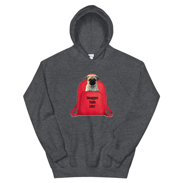 Swagger Tails Life! Pug In Red Backpack Unisex Hoodie