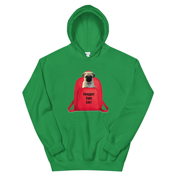 Swagger Tails Life! Pug In Red Backpack Unisex Hoodie