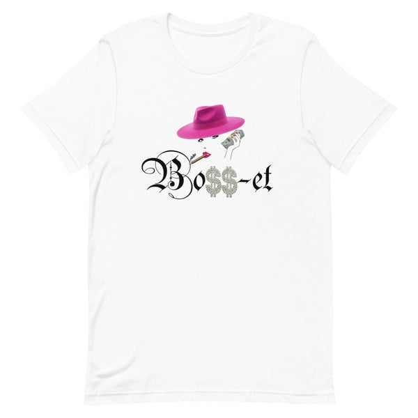 2 Boss-et Pink Fedora Smokin Short-Sleeve T-Shirt (White Boss)