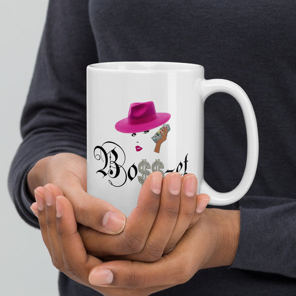2 Boss-et Pink Fedora White Glossy Mug (Black Boss)