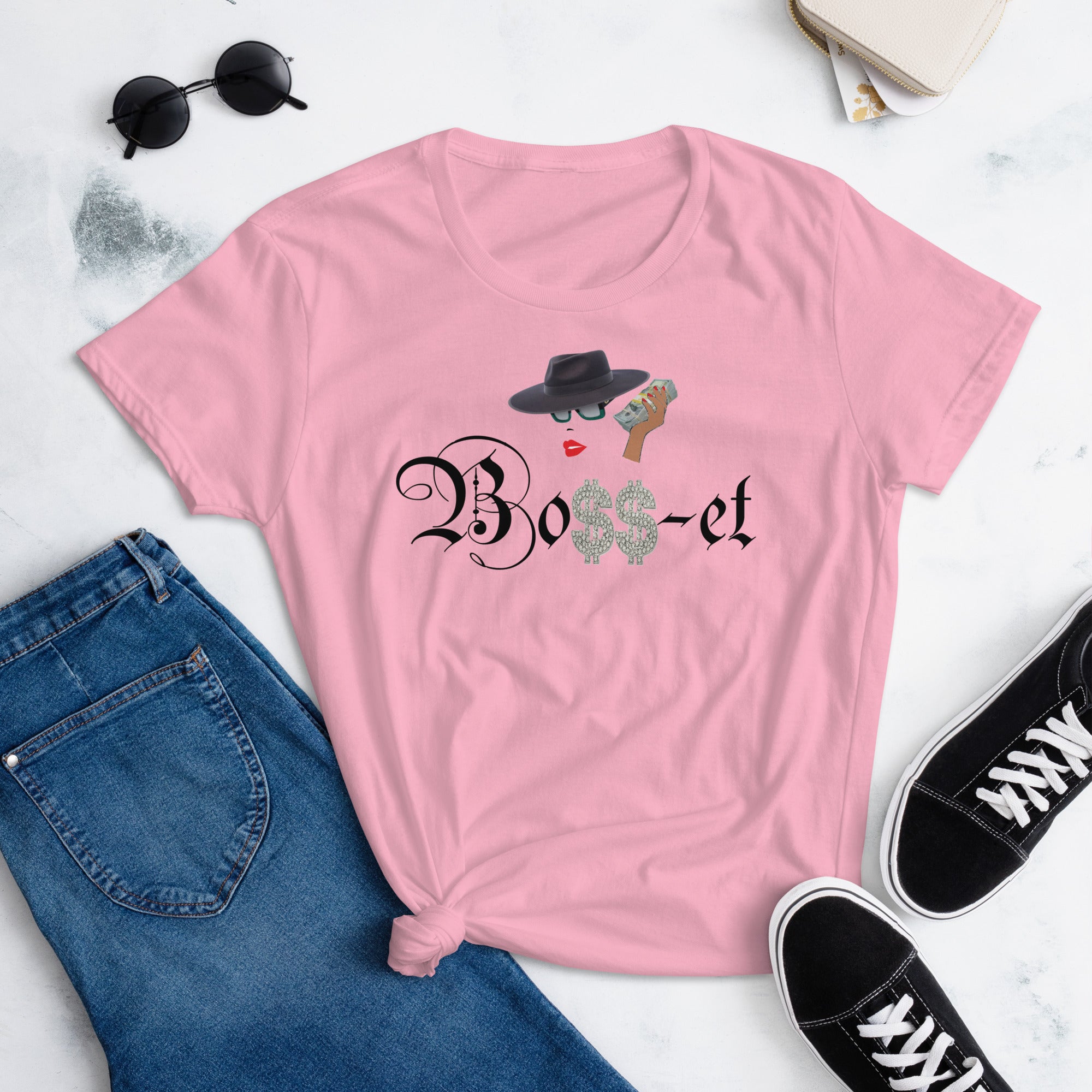 2 Boss-et Blk Fedora with Shades Women's short sleeve t-shirt