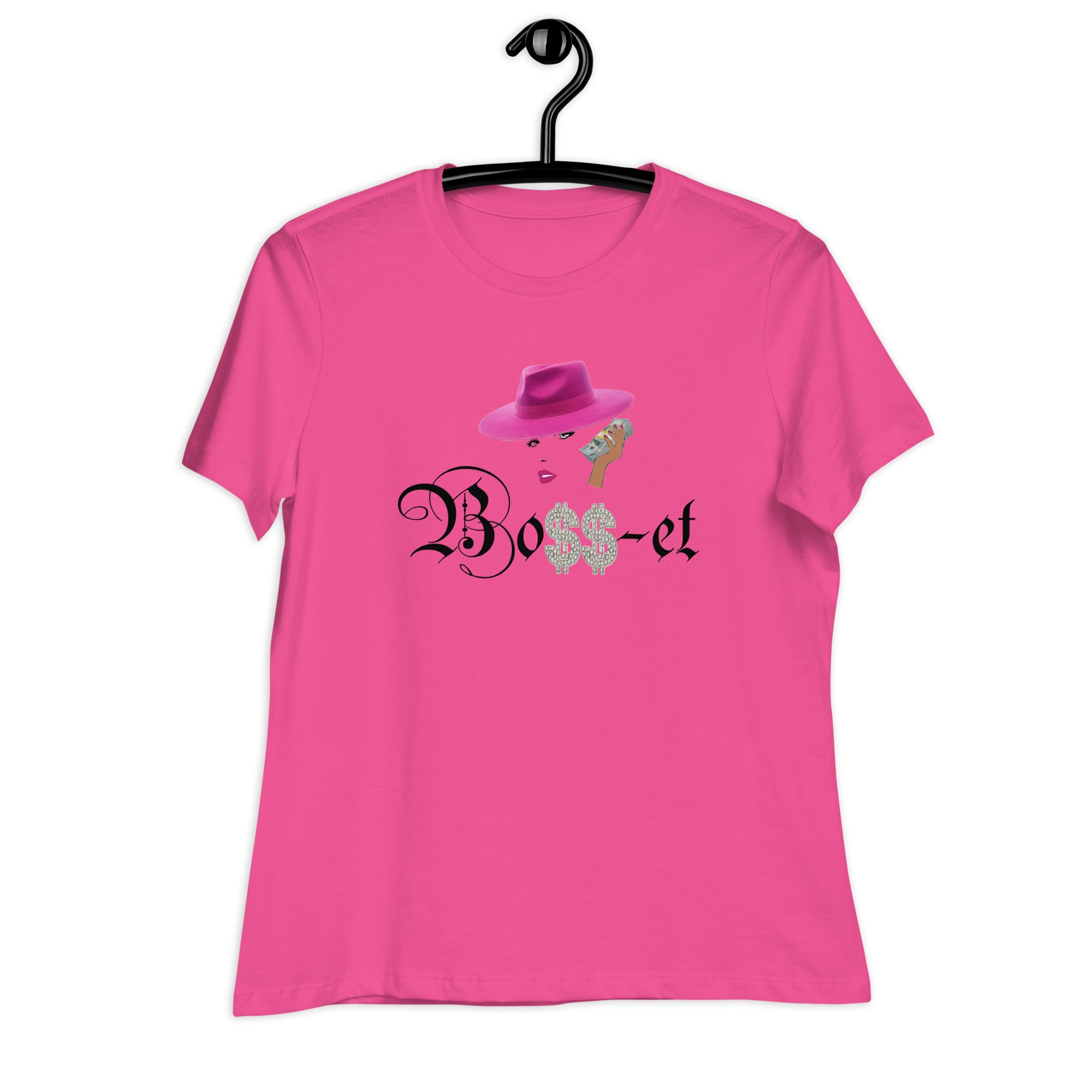 2 Boss-et Pink Fedora Women's Relaxed T-Shirt (Black Boss)