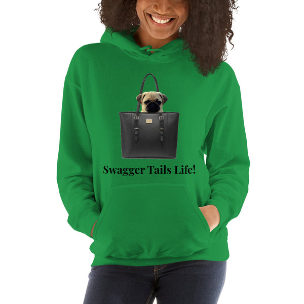 Swagger Tails Life Pug In A Black Bag Unisex Hoodie