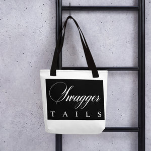 Swagger Tails Signature Tote bag with black background white Signature