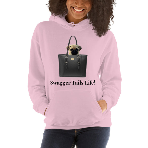 Swagger Tails Life Pug In A Black Bag Unisex Hoodie