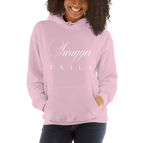 Swagger Tails Signature In White Pink Unisex Hoodie.