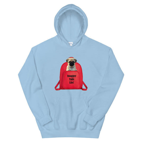 Swagger Tails Life! Pug In Red Backpack Unisex Hoodie
