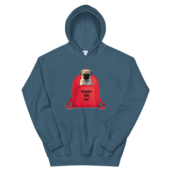 Swagger Tails Life! Pug In Red Backpack Unisex Hoodie