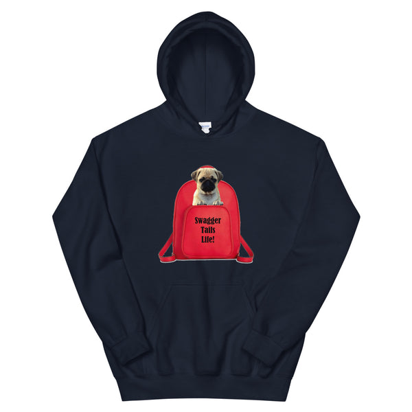 Swagger Tails Life! Pug In Red Backpack Unisex Hoodie