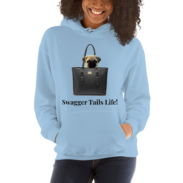 Swagger Tails Life Pug In A Black Bag Unisex Hoodie