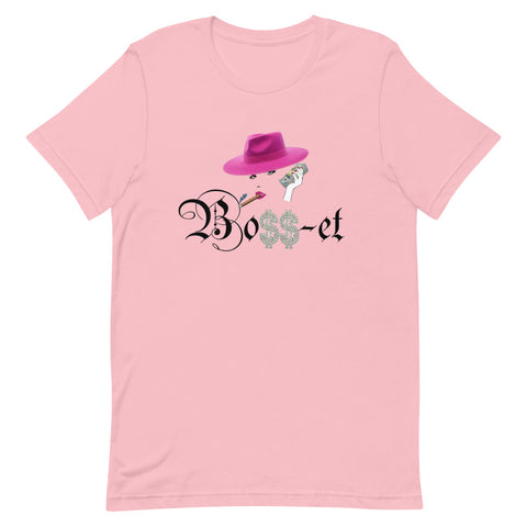 2 Boss-et Pink Fedora Smokin Short-Sleeve T-Shirt (White Boss)